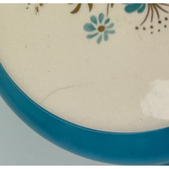 Vintage Ceramic Footed Trinket Box w/ Lid, Blue Floral PH Signed Mid-Century - Picture 7 of 13